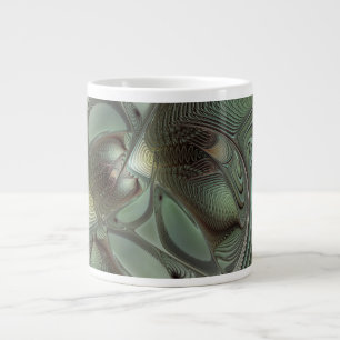 Abstract Olive Sage Green Grey Fractal Art Fantasy Large Coffee Mug