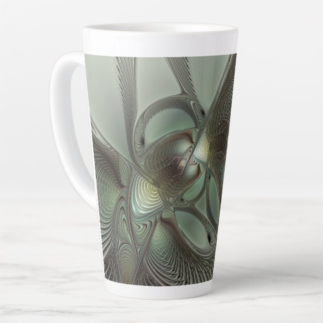 Abstract Olive Sage Green Grey Fractal Art Fantasy Latte Mug (Left Angle)