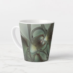 Abstract Olive Sage Green Grey Fractal Art Fantasy Latte Mug