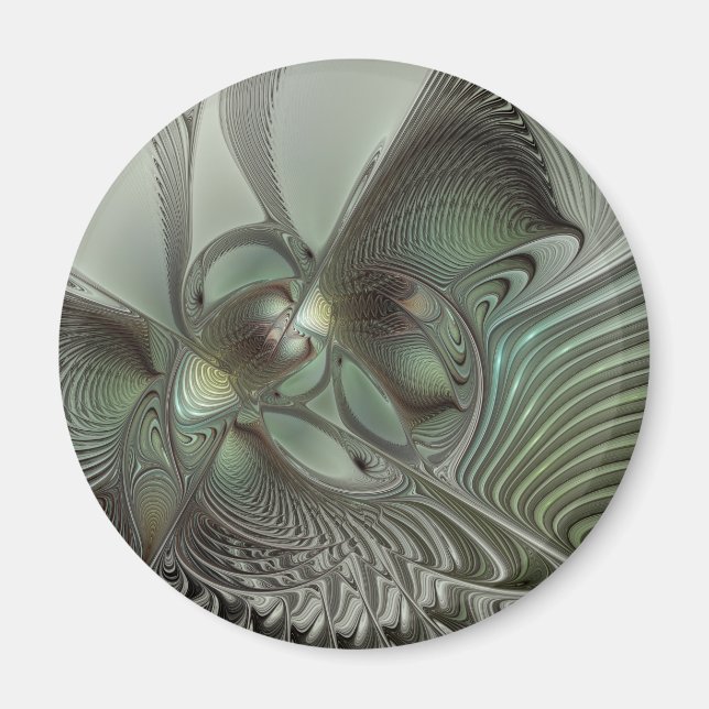 Abstract Olive Sage Green Grey Fractal Art Fantasy Magnet (Front)