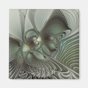 Abstract Olive Sage Green Grey Fractal Art Fantasy Magnet