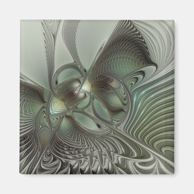 Abstract Olive Sage Green Grey Fractal Art Fantasy Magnet (Front)