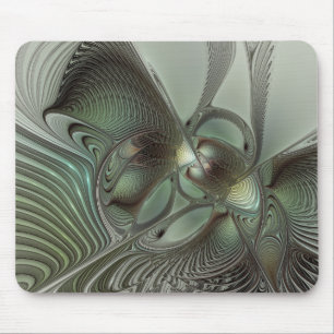 Abstract Olive Sage Green Grey Fractal Art Fantasy Mouse Pad