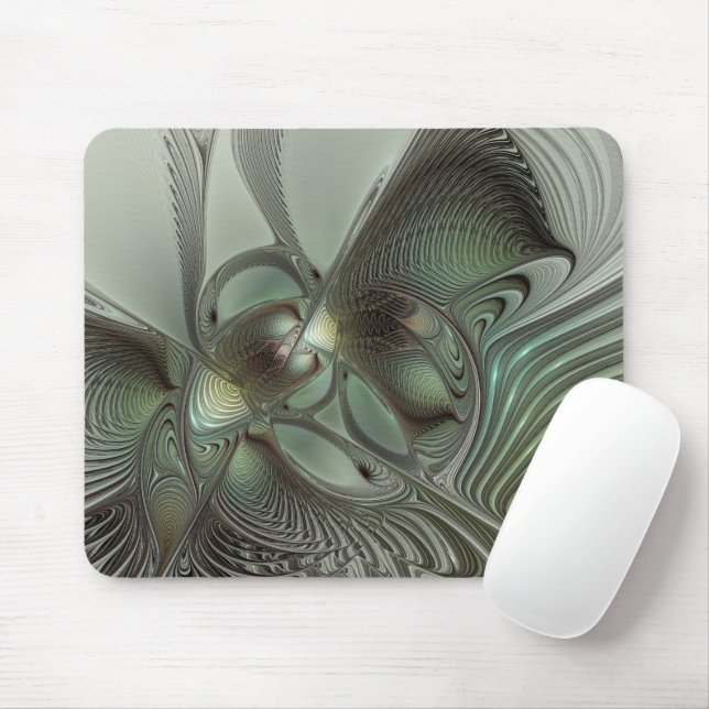 Abstract Olive Sage Green Grey Fractal Art Fantasy Mouse Pad (With Mouse)