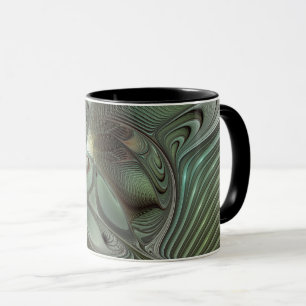 Abstract Olive Sage Green Grey Fractal Art Fantasy Mug