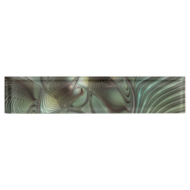 Abstract Olive Sage Green Grey Fractal Art Fantasy Nameplate (Front)