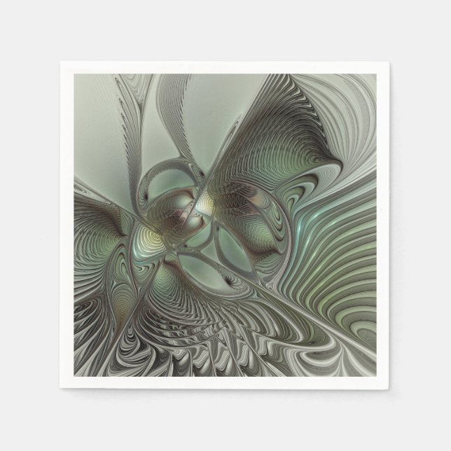 Abstract Olive Sage Green Grey Fractal Art Fantasy Napkin (Front)