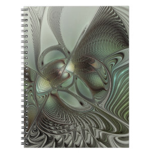 Abstract Olive Sage Green Grey Fractal Art Fantasy Notebook