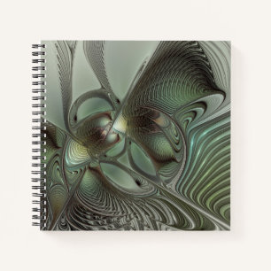 Abstract Olive Sage Green Grey Fractal Art Fantasy Notebook