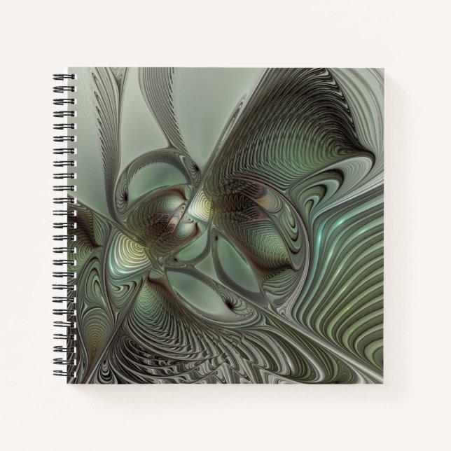 Abstract Olive Sage Green Grey Fractal Art Fantasy Notebook (Front)
