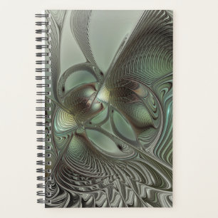 Abstract Olive Sage Green Grey Fractal Art Fantasy Planner