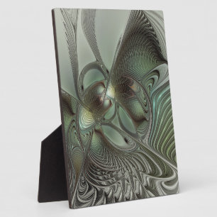 Abstract Olive Sage Green Grey Fractal Art Fantasy Plaque