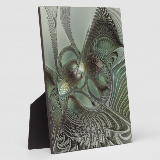 Abstract Olive Sage Green Grey Fractal Art Fantasy Plaque (Side)