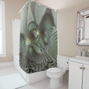 Abstract Olive Sage Green Grey Fractal Art Fantasy Shower Curtain