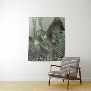 Abstract Olive Sage Green Grey Fractal Art Fantasy Tapestry