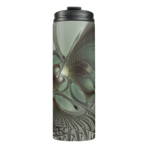 Abstract Olive Sage Green Grey Fractal Art Fantasy Thermal Tumbler