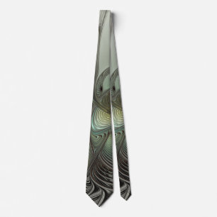 Abstract Olive Sage Green Grey Fractal Art Fantasy Tie