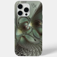 Abstract Olive Sage Green Grey Fractal Initials