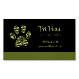 Abstract Olive Yellow Dog Paw Pet Grooming  Busine Magnetic Business Card