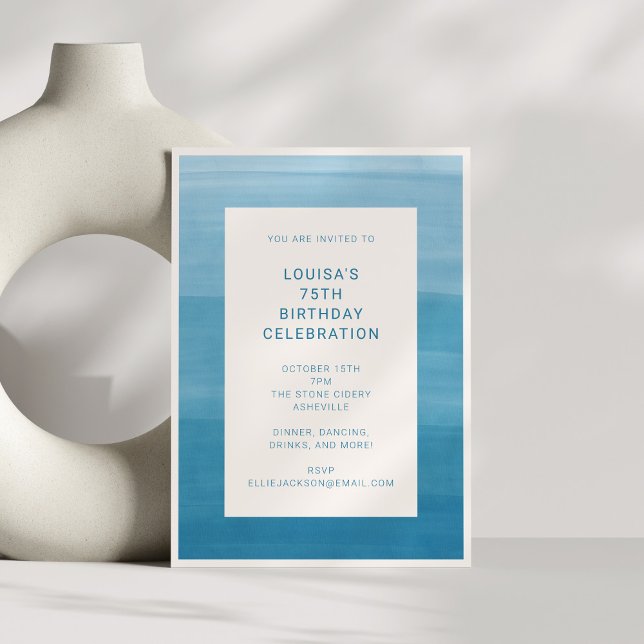 Abstract Ombre Gradient Ocean Blue 75th Birthday Invitation (Creator Uploaded)
