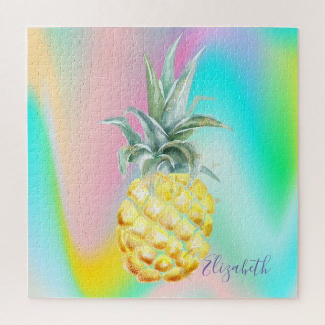 Abstract Ombre Holographic Pineapple Jigsaw Puzzle (Vertical)