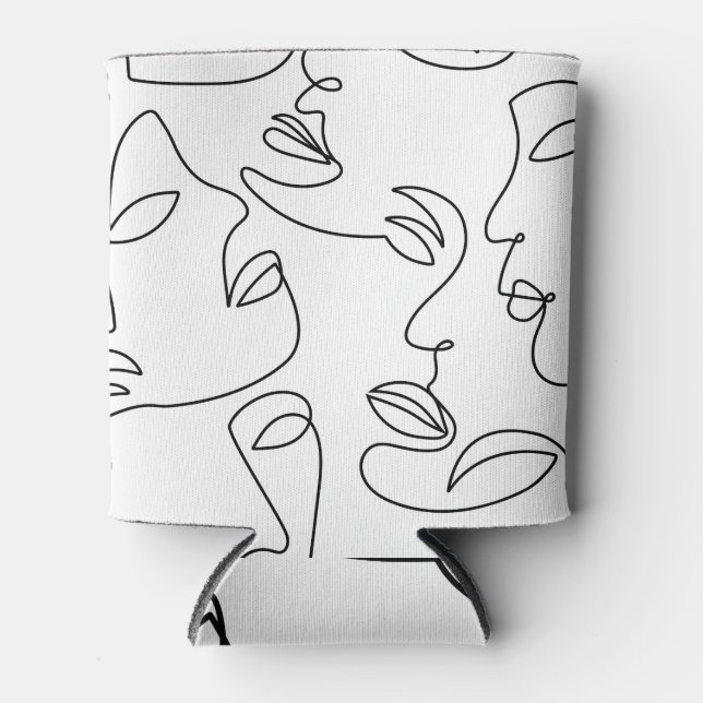 Abstract One Line Face Pattern Can Cooler (Front)