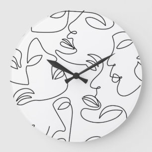 Abstract One Line Face Pattern Large Clock