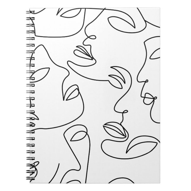 Abstract One Line Face Pattern Notebook (Front)