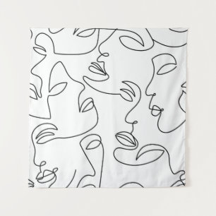 Abstract One Line Face Pattern Tapestry