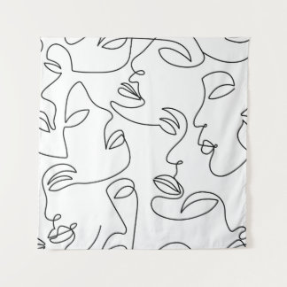 Abstract One Line Face Pattern Tapestry