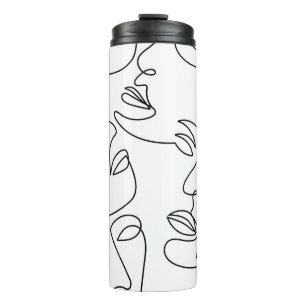 Abstract One Line Face Pattern Thermal Tumbler