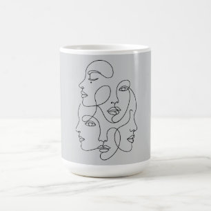 Abstract One Line Faces Minimalist Art Coffee Mug