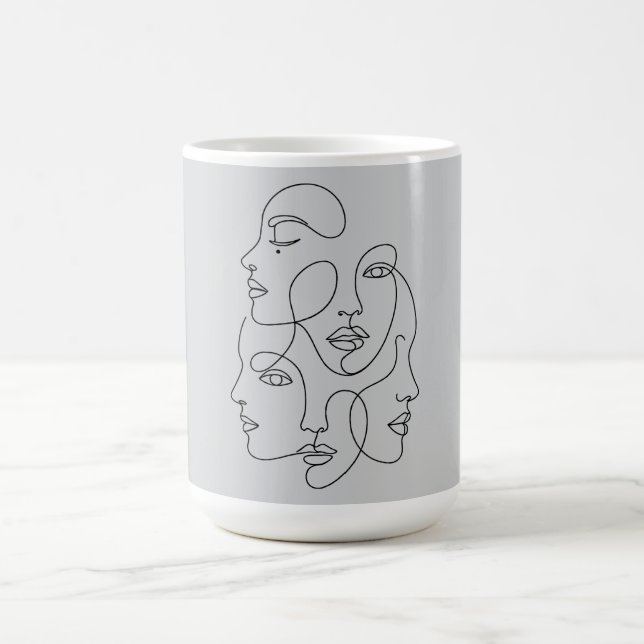 Abstract One Line Faces Minimalist Art Coffee Mug (Center)