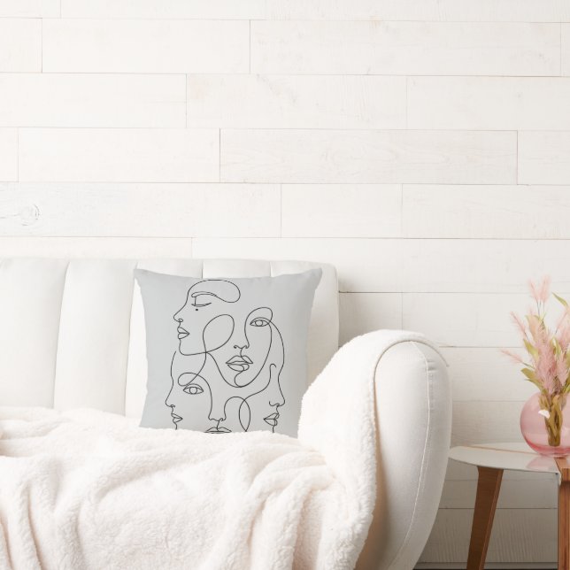 Abstract One Line Faces Minimalist Art Cushion (Couch)