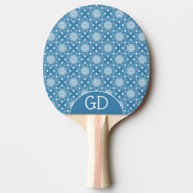 Abstract openwork floral pattern in light blue col ping pong paddle (Front)