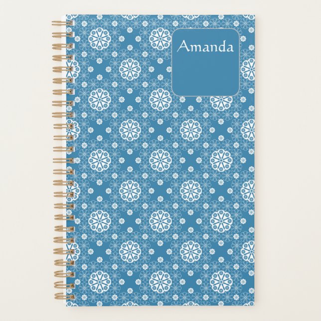 Abstract openwork floral pattern in light blue col planner (Front)