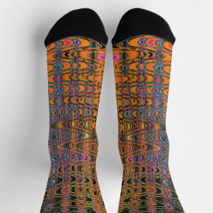Abstract Orange and Aqua Retro Boomerang Waves Socks