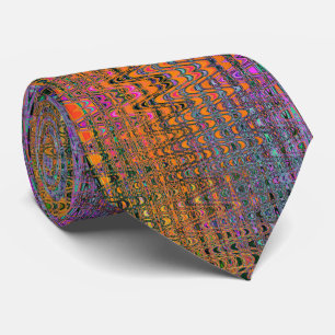 Abstract Orange and Aqua Retro Boomerang Waves Tie