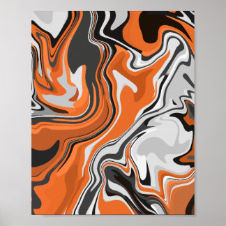 Abstract Orange and Black Fluid Art Poster