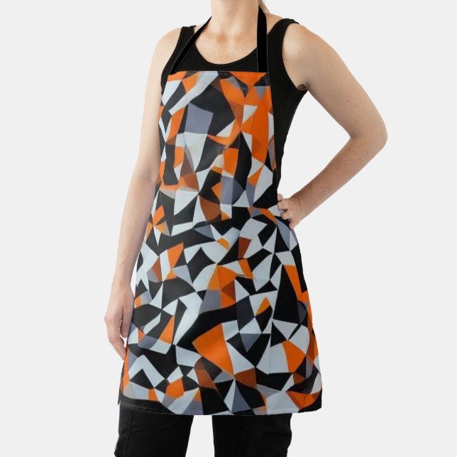 Abstract Orange and Black Geometric Art Apron (Insitu)