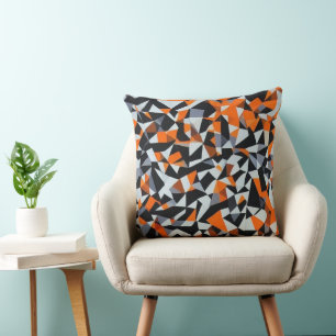 Abstract Orange and Black Geometric Art Cushion
