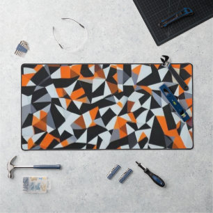 Abstract Orange and Black Geometric Art Desk Mat