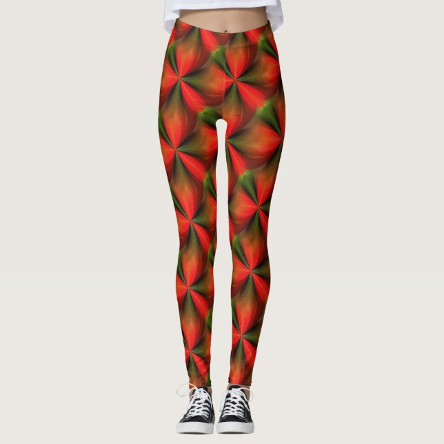 Abstract Orange And Green Pattern Leggings (Front)