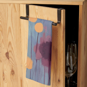 Abstract orange and pink flowers tea towel