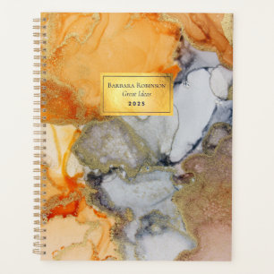 Abstract Orange Black Gold Foil Named Planner