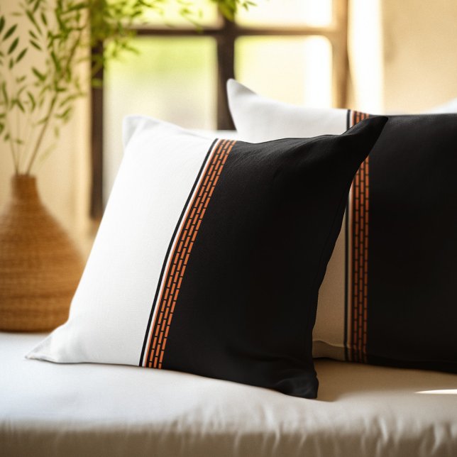 Abstract Orange Black White Striped Pattern Cushion (Creator Uploaded)
