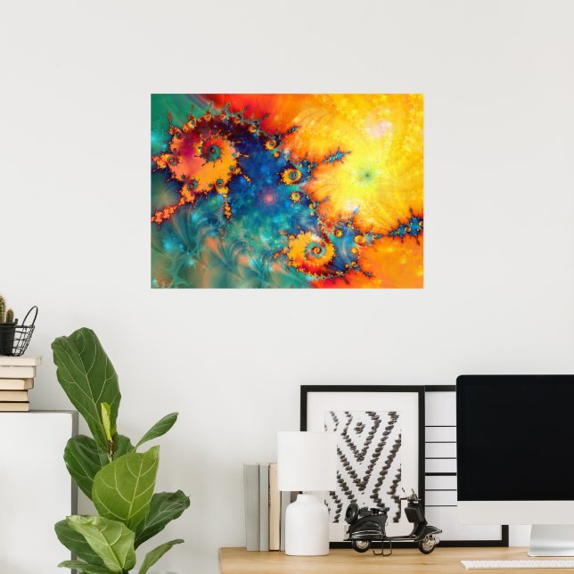 ABSTRACT ORANGE BLUE FRACTAL ART POSTER (Home Office)