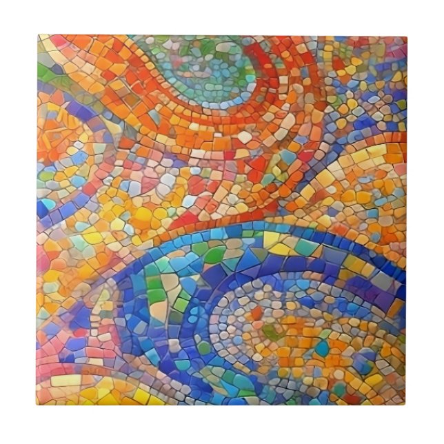 Abstract Orange Blue Gaudi-like mosaic art Ceramic Tile (Front)