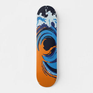 Abstract Orange & Blue Ocean Wave Swirl Design Skateboard