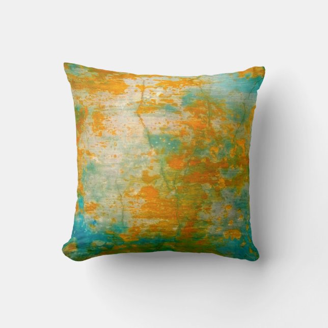 Abstract Orange & Blue Rustic Painting Cushion (Front)